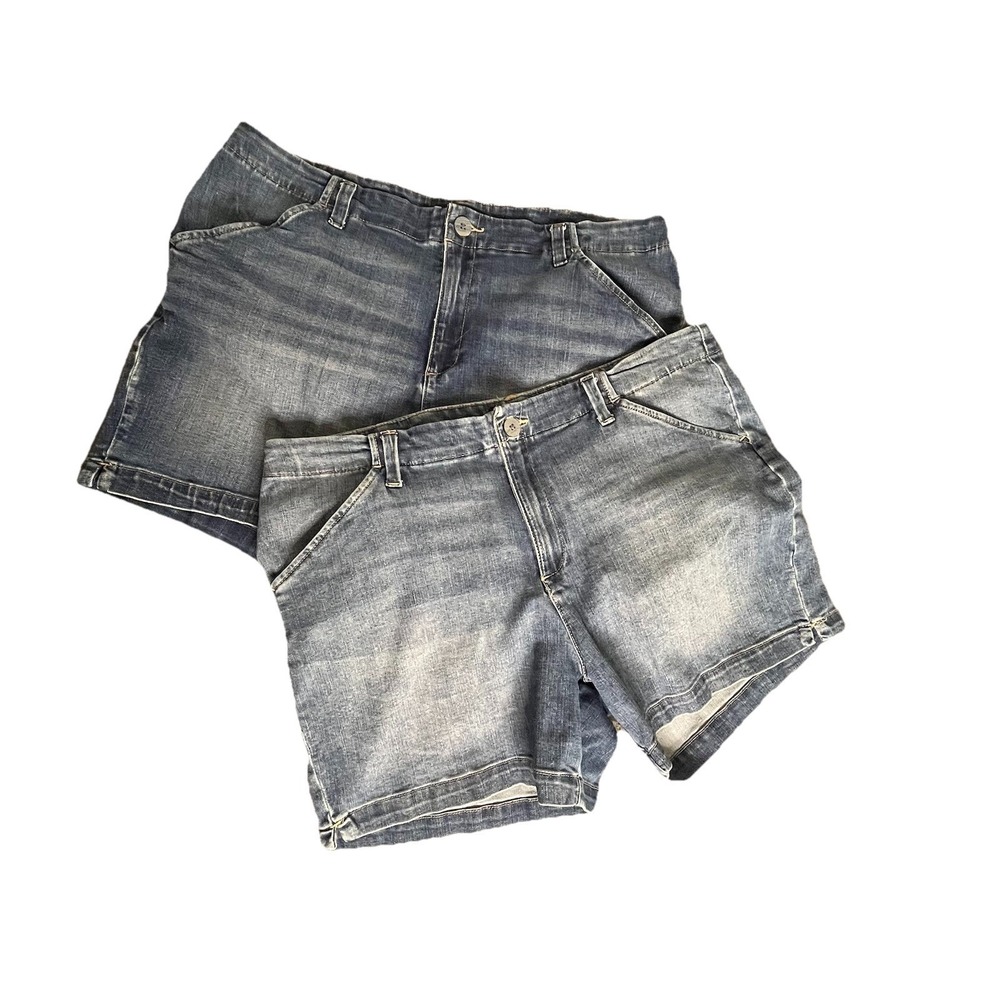 Lee Denim Shorts Lot 2 Pairs Womens 18 Blue Regular Fit Mid Rise Stretch Casual